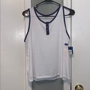 White and blue sleeveless shirt